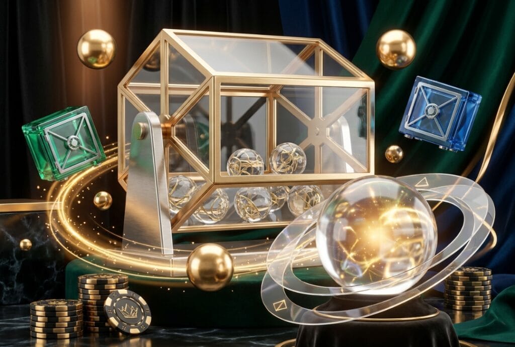 Luxury lottery concept featuring crystal lottery balls